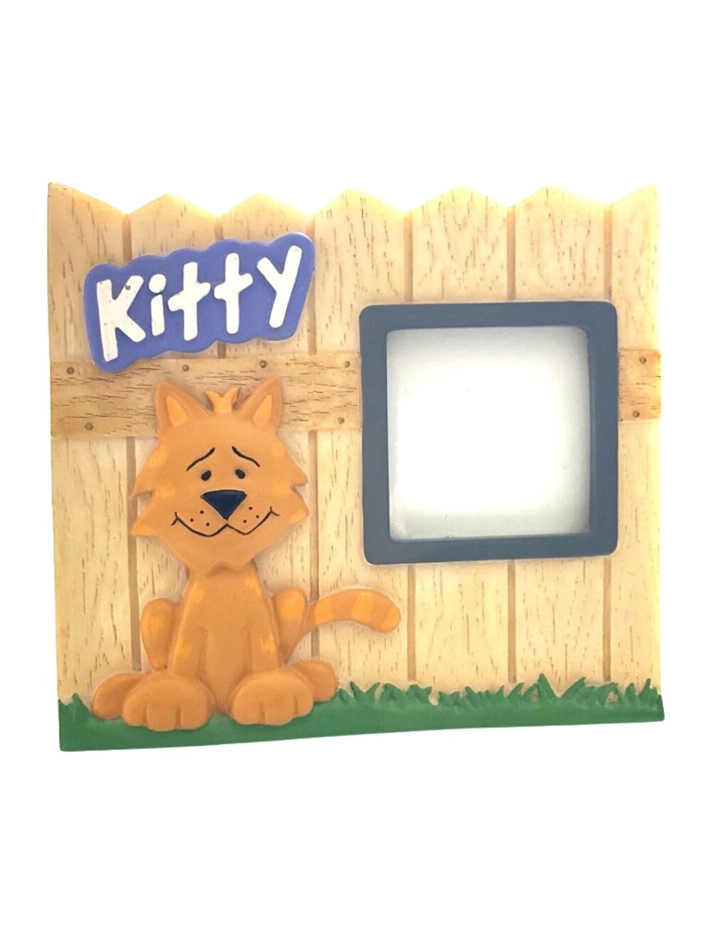 KITTEN Picture Frame Russ Berrie Fence Resin VINTAGE Glass Opening 2.25”